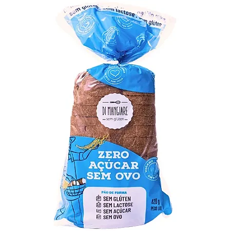 Pão Zero Açúcar, sem Glúten, sem Ovo e sem Lactose 420g - Di Mangiare