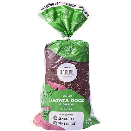 Pão de Batata Doce com Grãos sem Glúten e sem Lactose 420g - Di Mangiare