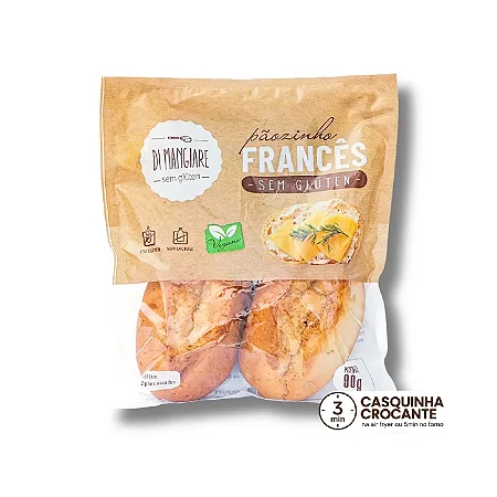Pãozinho Francês sem Glúten e sem Lactose 90g (2 unidades) - Di Mangiare