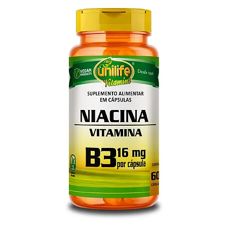 Vitamina B3 Niacina 16mg 60 cápsulas - Unilife