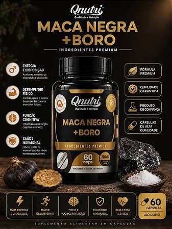 Maca Negra com Boro 700mg 60 cápsulas - Qnutri