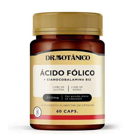Ácido Fólico com Vitamina B12 500mg 60 Cápsulas - Dr. Botânico