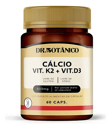 Cálcio + Vitamina K2 + Vitamina D3 500mg 60 cápsulas - Dr. Botânico