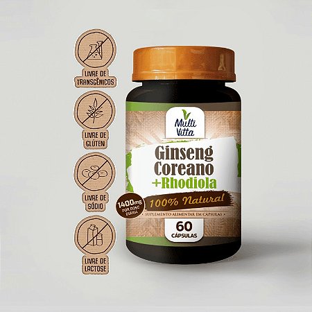 Ginseng Coreano + Rhodiola 1400mg 60 cápsulas - Multivitta