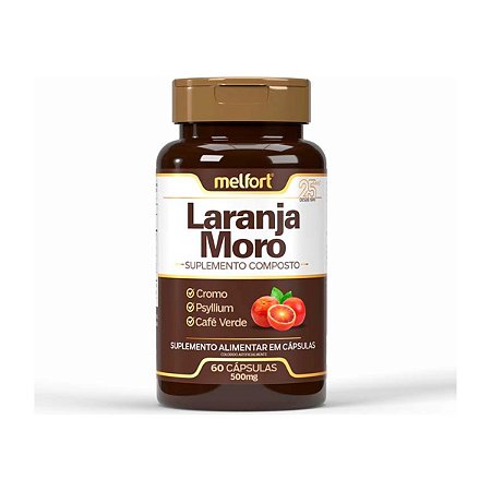 Laranja Moro com Cromo, Psyllium e Café Verde 500mg 60 cápsulas - Melfort