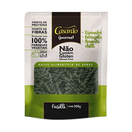 Macarrão Fusilli Espinafre, Berinjela, Pimenta e Chilli 300g - Casarão
