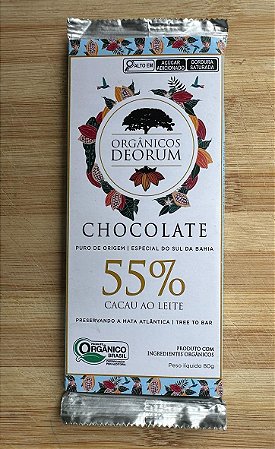 Barra de Chocolate 55% Cacau ao Leite Orgânico - Deorum