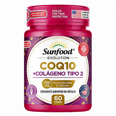 CoQ10 com Collagen Tipo 2 750mg 60 cápsulas - Sunfood Evolution