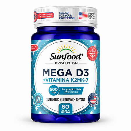 Mega D3 + Vitamina K2 MK-7 500mg 60 softgels - Sunfood Evolution