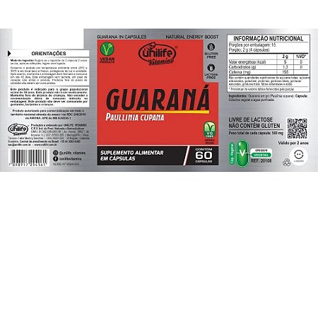 Guaraná 500mg - 60caps - Unilife