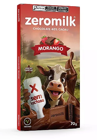 Chocolate Morango sem Lactose 70g - Zeromilk