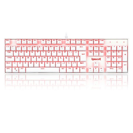 Teclado Mecânico Gamer Redragon Mitra Lunar White Single Color LED Vermelho Switch Azul