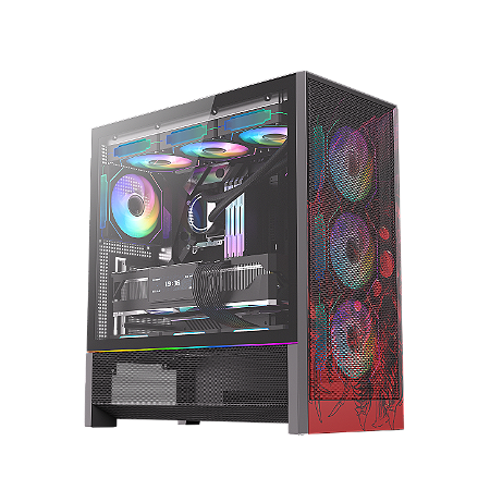Gabinete Gamer Redragon Strafe Flow RGB Infernal Dragon Preto e Vermelho