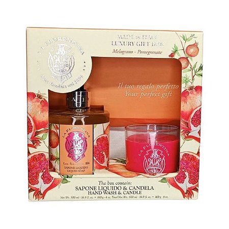 LA FLORENTINA | KIT BELL RELAX POMEGRANATE | Sabonete Líquido Para As Mãos 500ml + Vela Perfumada 160g