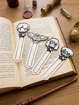 Kit 4 Marca Página Livro Harry Potter Marcador de Páginas – Bookmark Criativo | Personalizável para Colorir