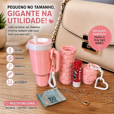 Lembrancinha Dia das Mães - Porta Batom Chaveiro Copo Stanley Mini