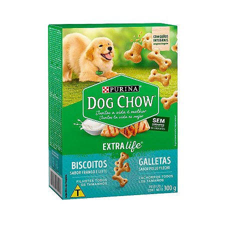 Biscoito Dog Chow Extra Life para Cães Filhotes Sabor Frango e Leite - 300g