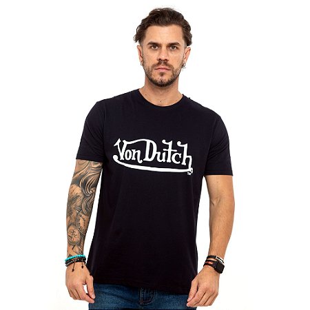 Camiseta Von Dutch logo signature preta
