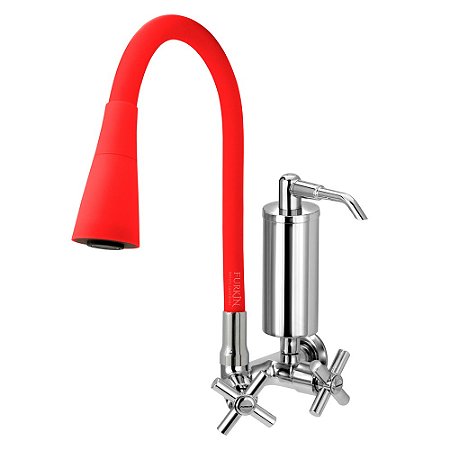 Torneira Gourmet C62 Cone Vermelho Filtro Slim Cozinha Parede