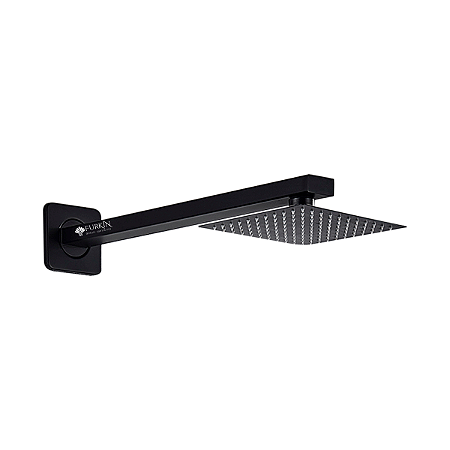 Ducha Chuveiro Quadrado 15x15 Preto Fosco Inox  Com Braço