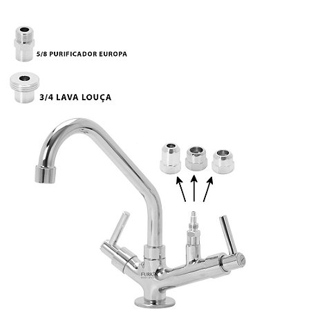 Torneira Bica Móvel Mesa Saída Purificador Kit Universal