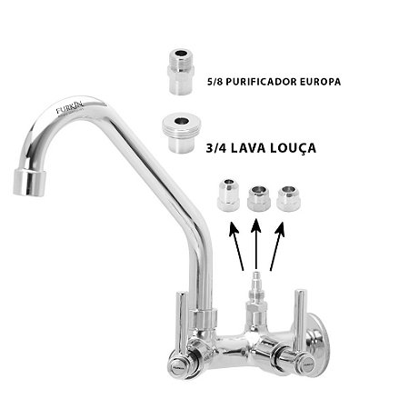 Torneira Bica Móvel Parede Saída Purificador Kit Universal