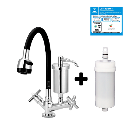 Torneira Gourmet Com Filtro Preto + Refil Vela Blindada