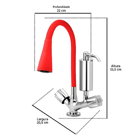 Torneira Gourmet C50 Cozinha Filtro Cone 2 Jatos Vermelha