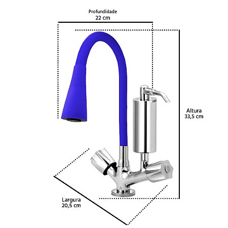 Torneira Gourmet C50 Cozinha Filtro Cone 2 Jatos Azul