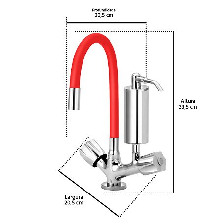 Torneira Gourmet C50 Colors Vermelha Filtro Cozinha Mesa