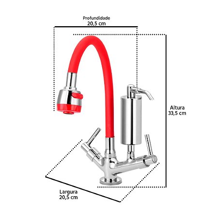 Torneira Gourmet C51 Vermelha Filtro Slim Cozinha Mesa