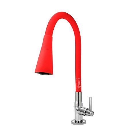 Torneira Gourmet C51 Cozinha Flexível Cone 2 Jatos Vermelha Mesa