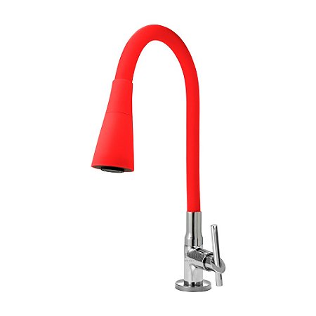 Torneira Gourmet C61 Cozinha Flexível Cone 2 Jatos Vermelha Mesa