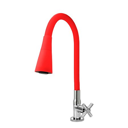Torneira Gourmet C62 Cozinha Flexível Cone 2 Jatos Vermelha Mesa