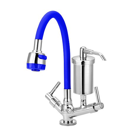 Torneira Gourmet C51 Filtro Metal Azul Flexível Cozinha 1/4 Volta