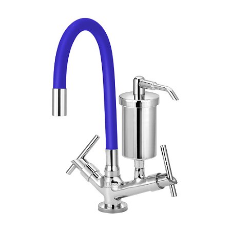 Torneira Gourmet C61 Filtro Metal Azul Flexível Cozinha 1/4 Volta