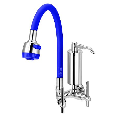 Torneira Gourmet C61 Filtro Metal Slim Azul Flexível Parede 1/4 Volta