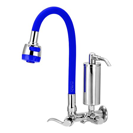 Torneira Gourmet C172 Filtro Metal Slim Azul Flexível Parede 1/4 Volta