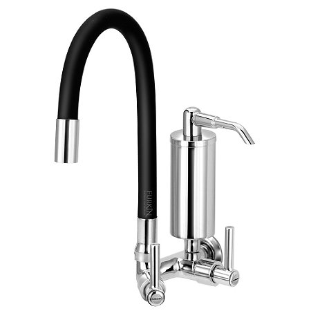 Torneira Gourmet C51 Com Filtro de Cozinha Flexível Preta 1/4 de Volta Copo Slim