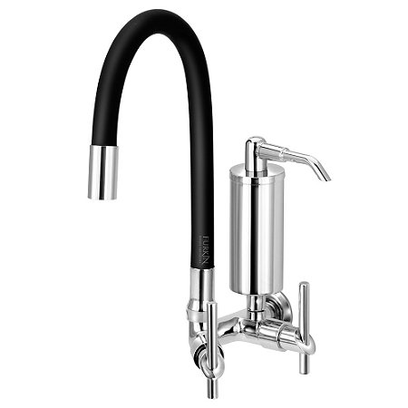 Torneira Gourmet C61 Com Filtro de Cozinha Flexível Preta 1/4 de Volta Copo Slim