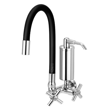 Torneira Gourmet C62 Com Filtro de Cozinha Flexível Preta 1/4 de Volta Copo Slim