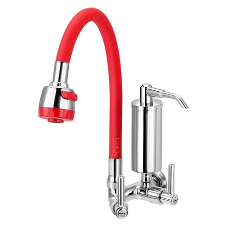 Torneira Gourmet C51 Filtro Cozinha Vermelha Flexível 1/4 de Volta Slim Parede