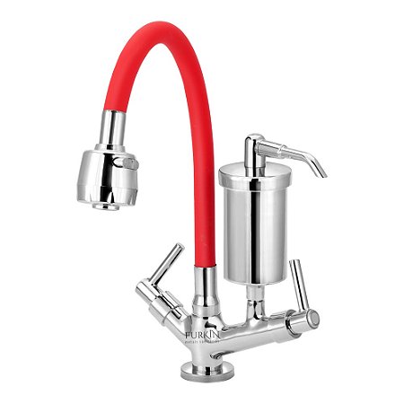 Torneira Gourmet C51 Com Filtro Flexível de Cozinha Mesa Vermelha 1/4 de Volta