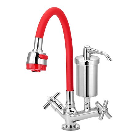 Torneira Gourmet C62 Com Filtro Flexível de Cozinha Mesa Vermelha 1/4 de Volta