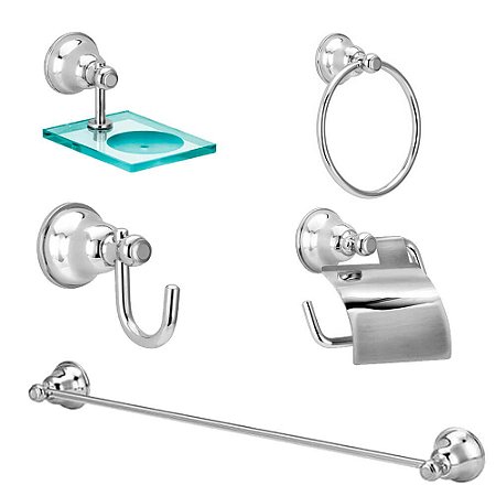 Kit Acessórios De Banheiro 5 Peças Metal e Vidro Linha Premium
