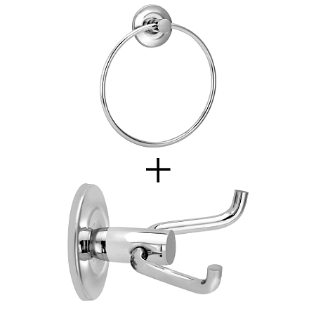 Kit Gancho Cabideiro Duplo + Porta Toalha Argola