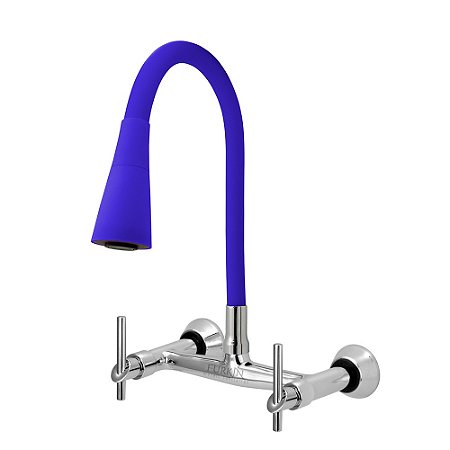 Torneira Misturador C61 Gourmet Flexível Cone Azul Parede