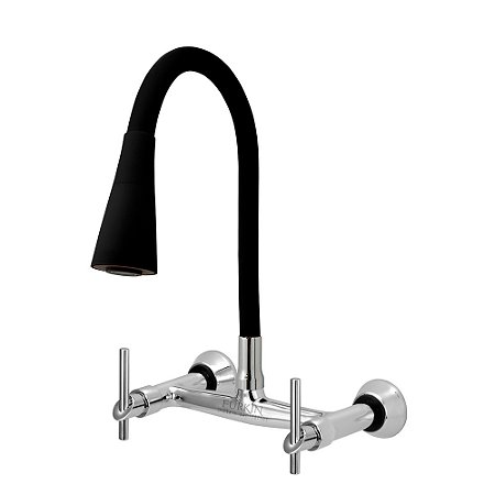 Torneira Misturador C61 Gourmet Flexível Cone Preto Parede