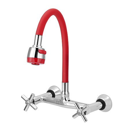 Misturador de Cozinha C62 Flexível Vermelho Para Parede 1/4 de Volta