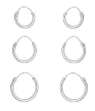 Trio argolinhas lisas fio redondo Prata 925